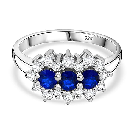 Premium Vietnamese Cobalt Blue Spinel & Moissanite Ring in Rhodium Overlay Sterling Silver 1.54 Ct.