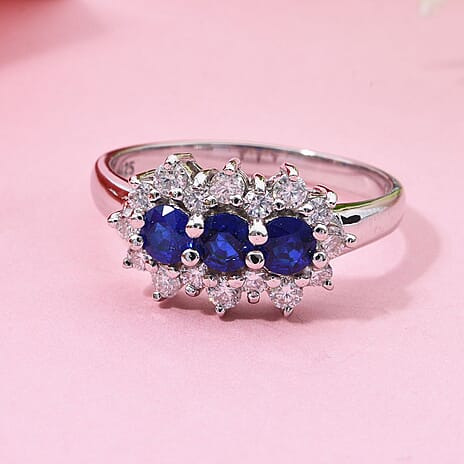 Premium Vietnamese Cobalt Blue Spinel & Moissanite Ring in Rhodium Overlay Sterling Silver 1.54 Ct.
