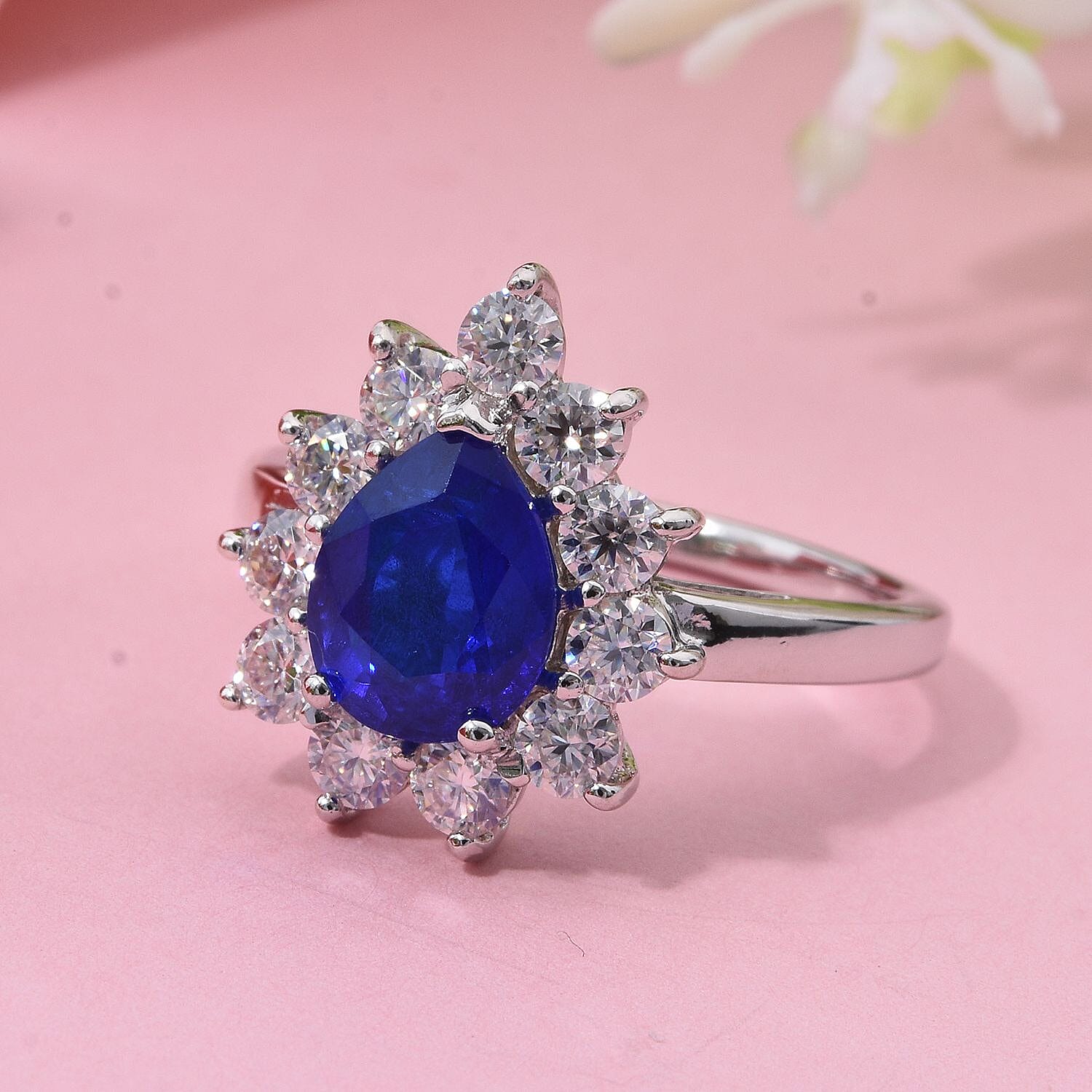 Premium Vietnamese Cobalt Blue Spinel & Moissanite Ring in Rhodium Overlay Sterling Silver 2.65 Ct.