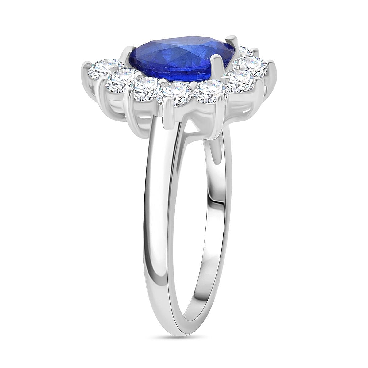 Premium Vietnamese Cobalt Blue Spinel & Moissanite Ring in Rhodium Overlay Sterling Silver 2.65 Ct.