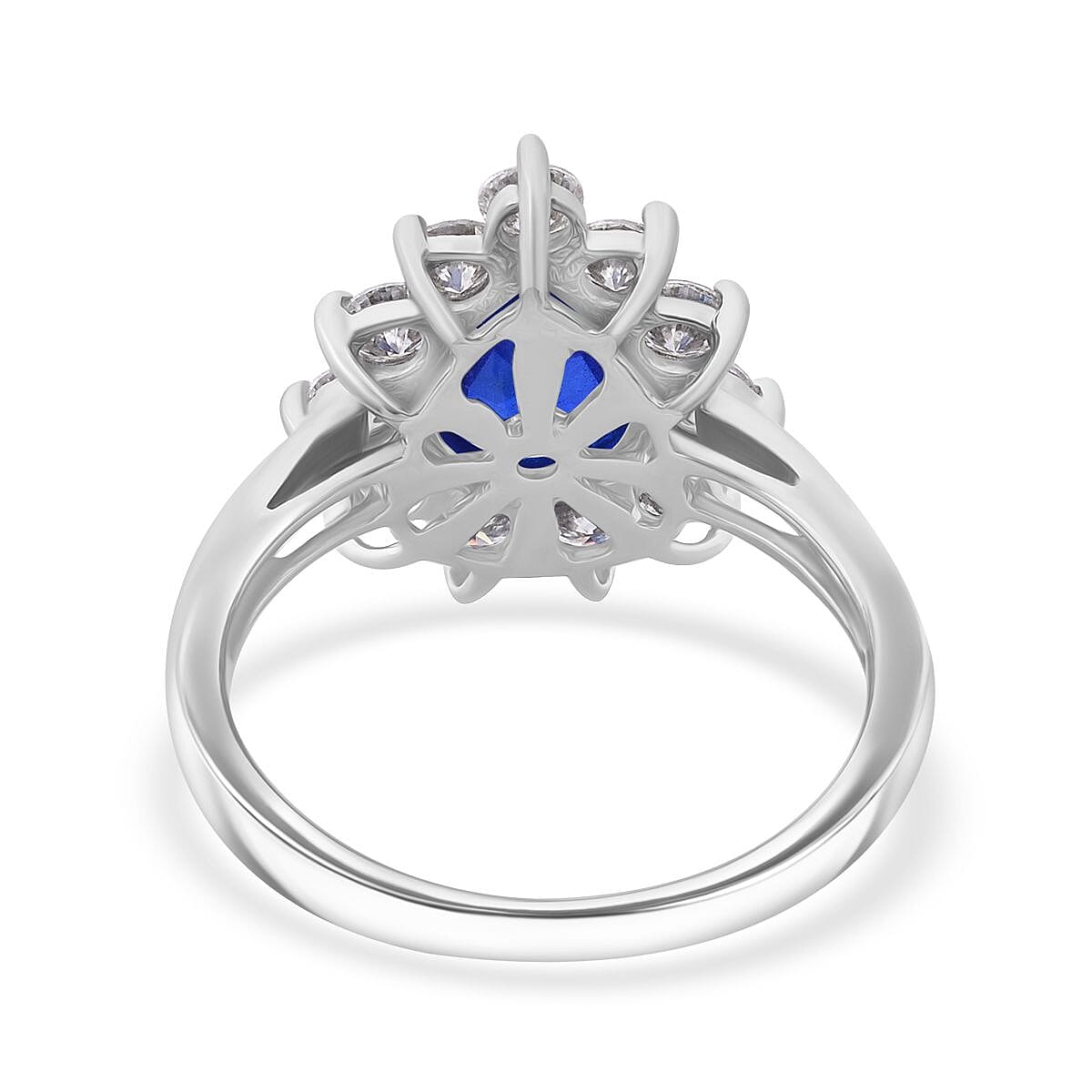 Premium Vietnamese Cobalt Blue Spinel & Moissanite Ring in Rhodium Overlay Sterling Silver 2.65 Ct.