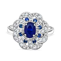 Premium Vietnamese Cobalt Blue Spinel, White Zircon & Ceylon Sapphire Ring in Rhodium Overlay Sterling Silver 1.62 Ct.