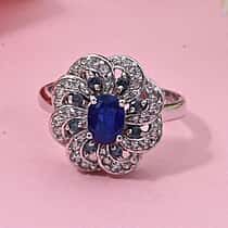 Premium Vietnamese Cobalt Blue Spinel, White Zircon & Ceylon Sapphire Ring in Rhodium Overlay Sterling Silver 1.62 Ct.
