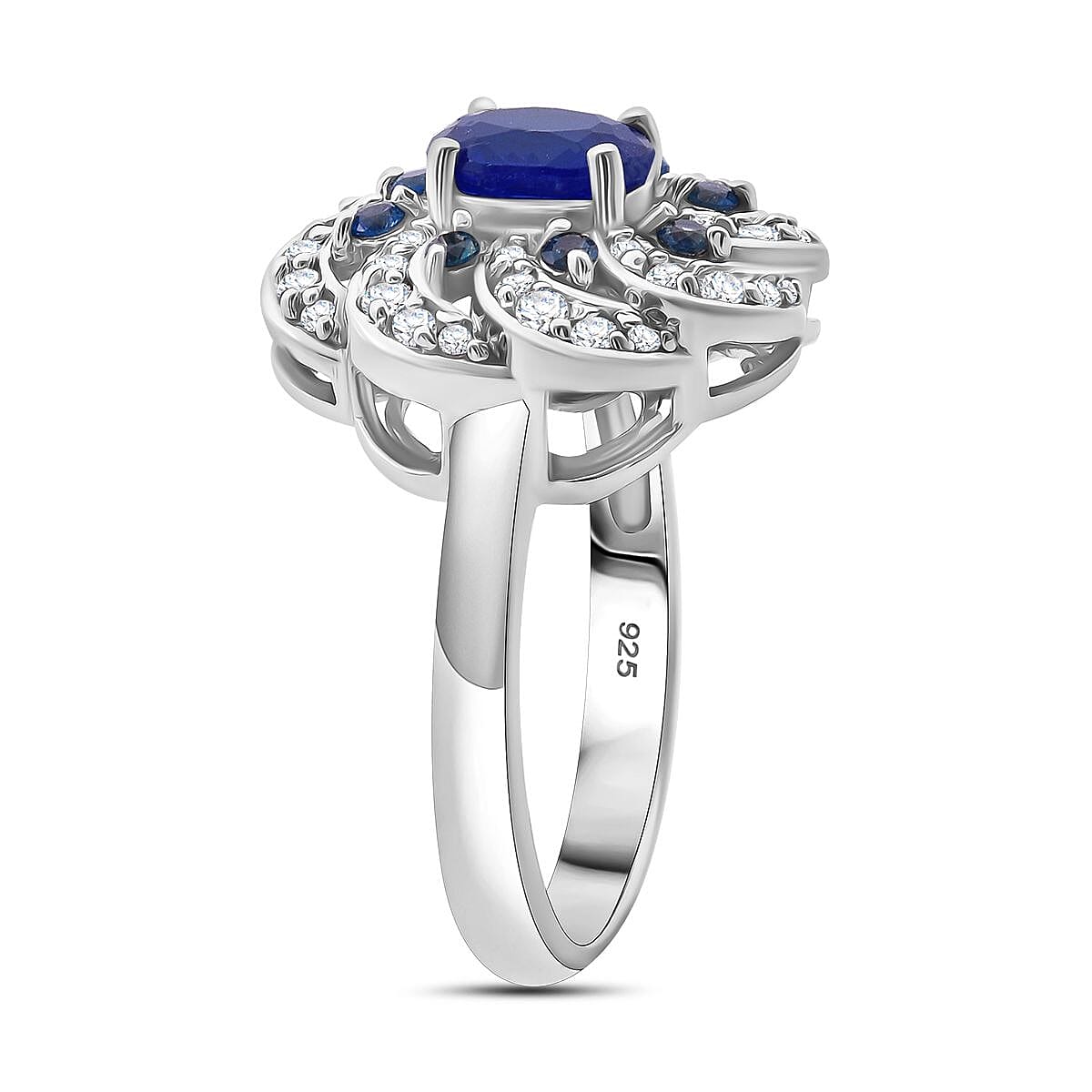 Premium Vietnamese Cobalt Blue Spinel, White Zircon & Ceylon Sapphire Ring in Rhodium Overlay Sterling Silver 1.62 Ct.