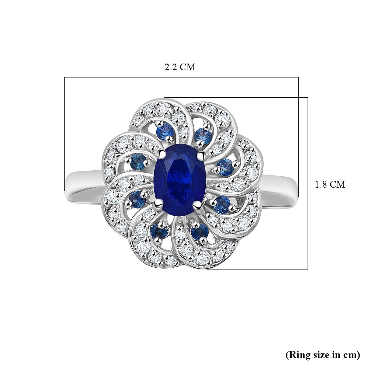 Premium Vietnamese Cobalt Blue Spinel, White Zircon & Ceylon Sapphire Ring in Rhodium Overlay Sterling Silver 1.62 Ct.