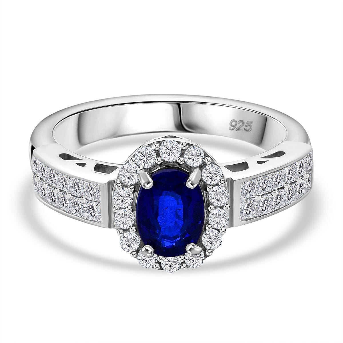 Premium Vietnamese Cobalt Blue Spinel & White Zircon Ring in Rhodium Overlay Sterling Silver 1.30 Ct.