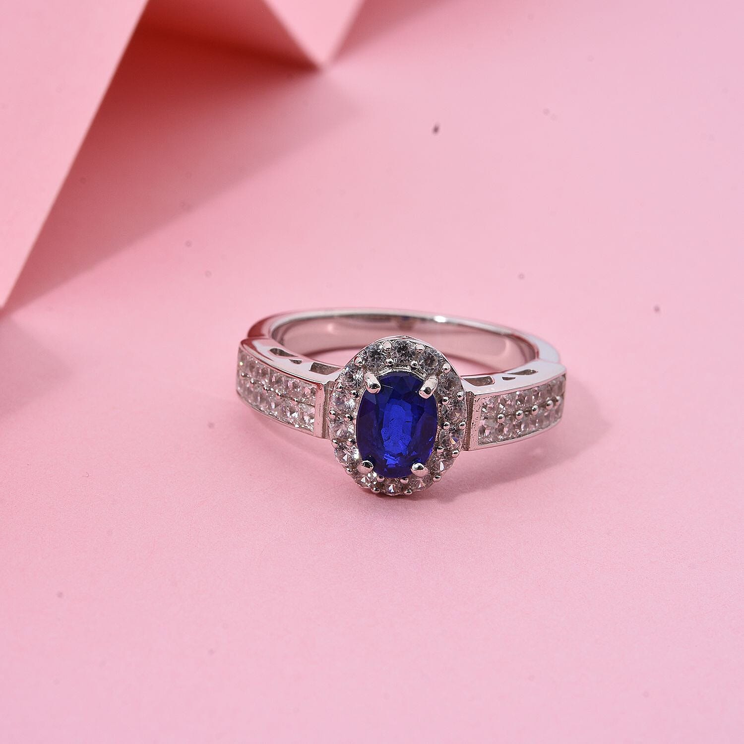 Premium Vietnamese Cobalt Blue Spinel & White Zircon Ring in Rhodium Overlay Sterling Silver 1.30 Ct.
