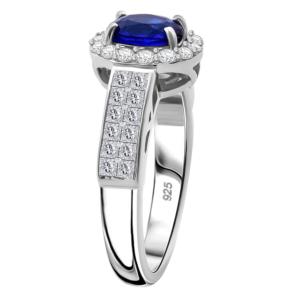 Premium Vietnamese Cobalt Blue Spinel & White Zircon Ring in Rhodium Overlay Sterling Silver 1.30 Ct.