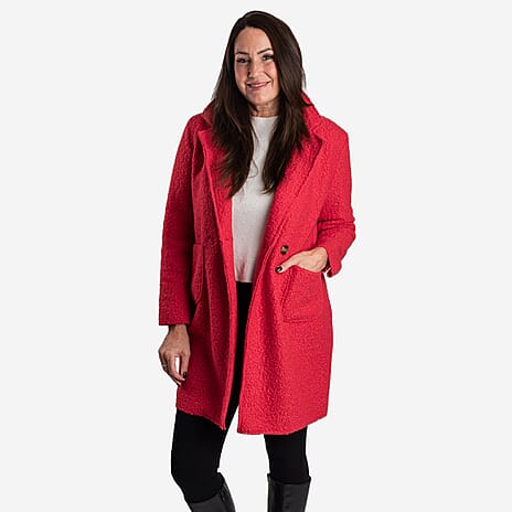 Ladies Knitted Boucle Coat (One Size, 8-18) - Red