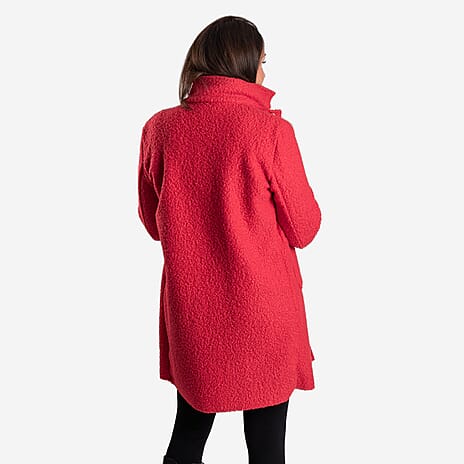 Ladies Knitted Boucle Coat (One Size, 8-18) - Red