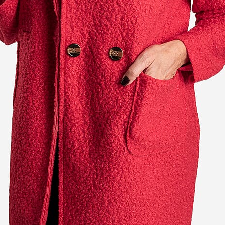 Ladies Knitted Boucle Coat (One Size, 8-18) - Red