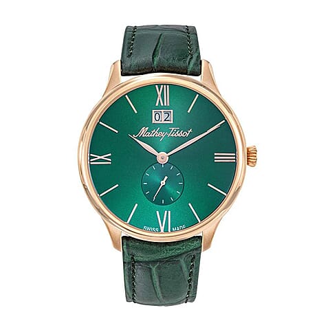 Mathey Tissot Edmond Ronda Movt. 5ATM WR Green Dial Mens Watch with Green Leather Strap