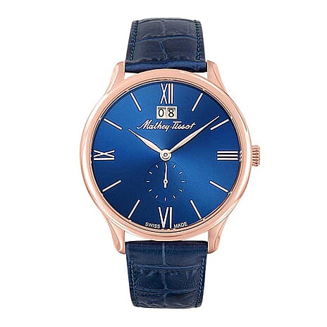 Mathey Tissot Edmond Ronda Movt. 5ATM WR Blue Dial Mens Watch with Blue Leather Strap