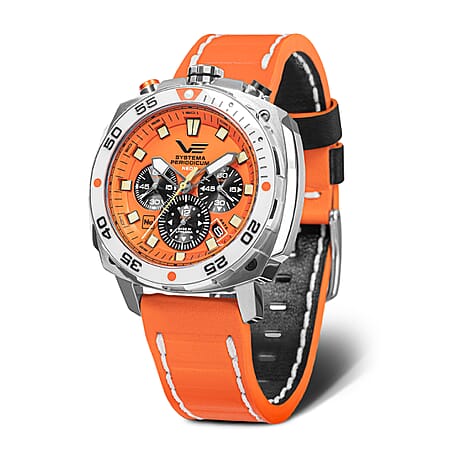 VOSTOK EUROPE Systema Periodicum Neon 20ATM WR Mens Watch with Orange Leather Strap