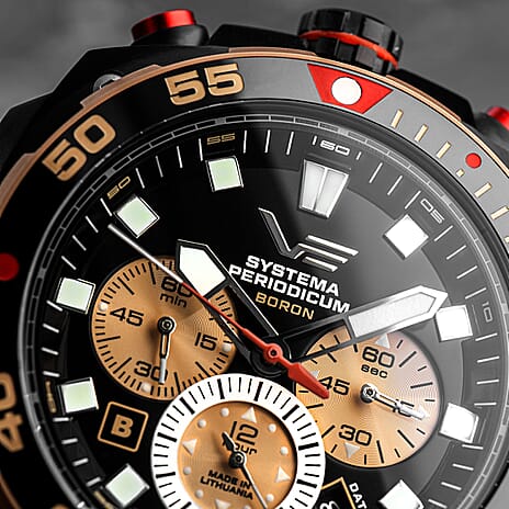 VOSTOK EUROPE Systema Periodicum Boron 20ATM WR Black Dial Mens Watch with Brown Leather Strap