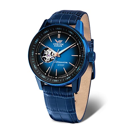 VOSTOK EUROPE Limousine Automatic 5ATM WR Blue Dial Mens Watch with Blue Leather Strap