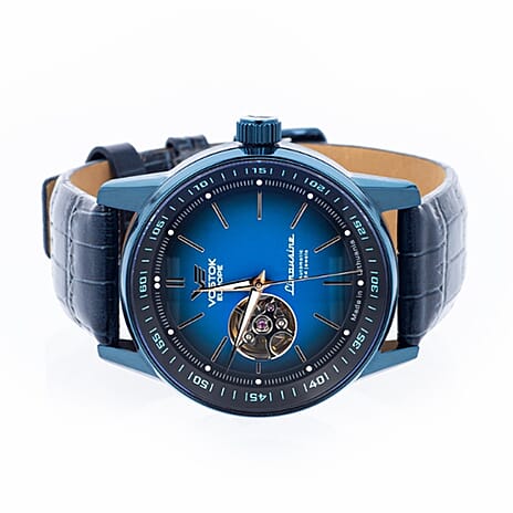 VOSTOK EUROPE Limousine Automatic 5ATM WR Blue Dial Mens Watch with Blue Leather Strap