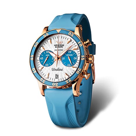 VOSTOK EUROPE Undine Quartz 20ATM WR Ladies Watch with Blue Silicone Strap