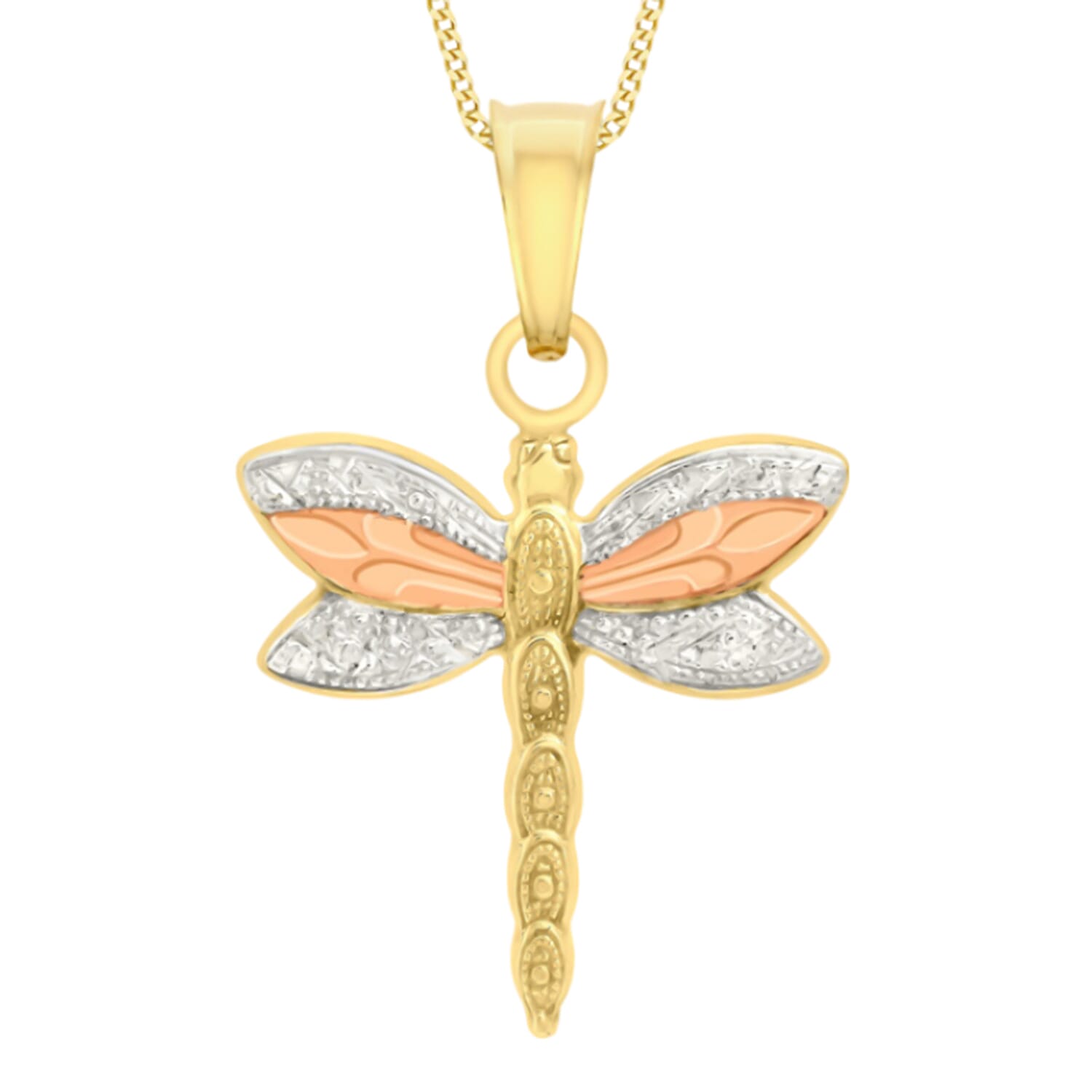 9K Tri Colour Rose Gold Dragonfly Pendant