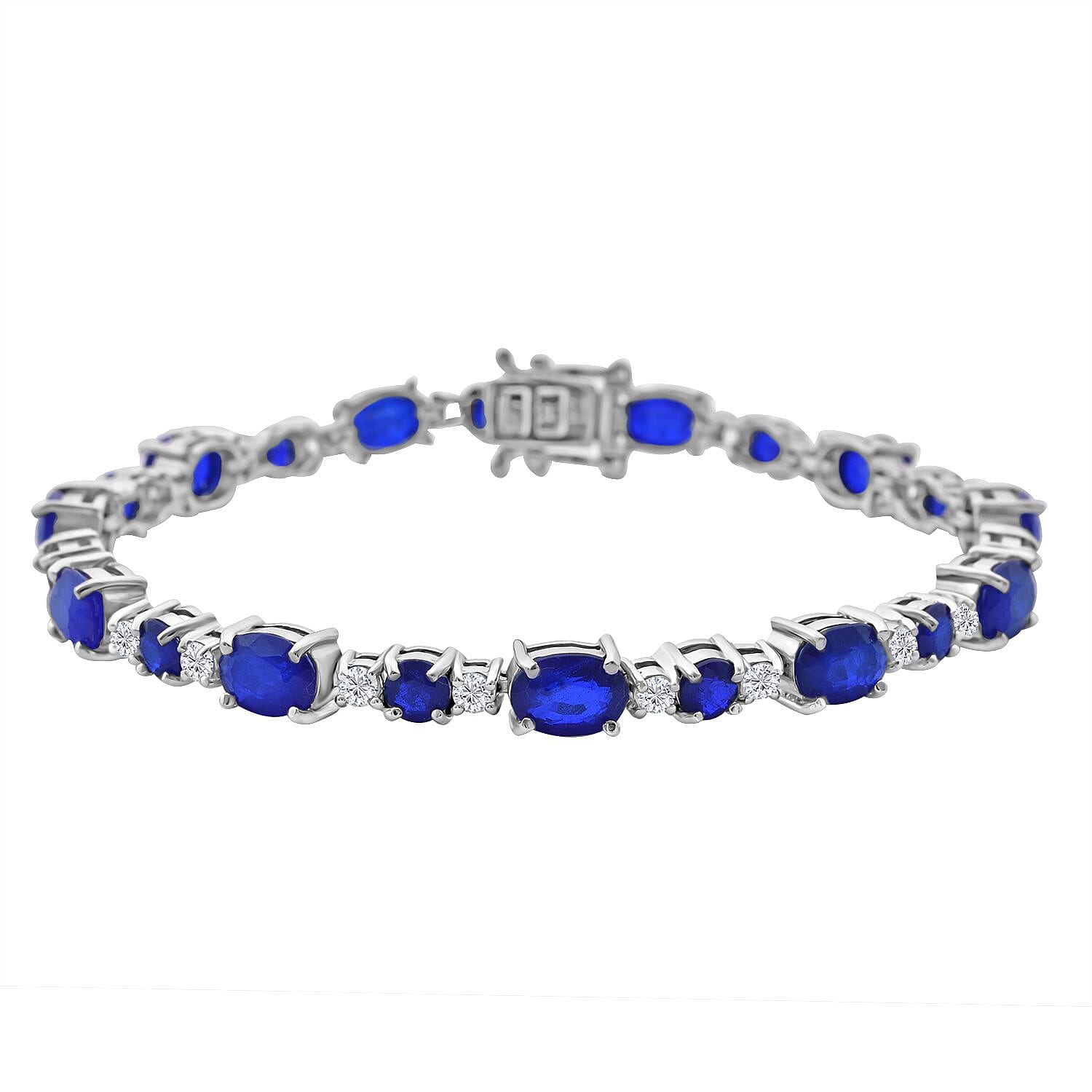 Premium Vietnamese Cobalt Blue Spinel & White Zircon Bracelet (Size - 7) with GB Lock Box in Rhodium Overlay Sterling Silver 14.80 Ct, Silver Wt. 8.84 Gms.