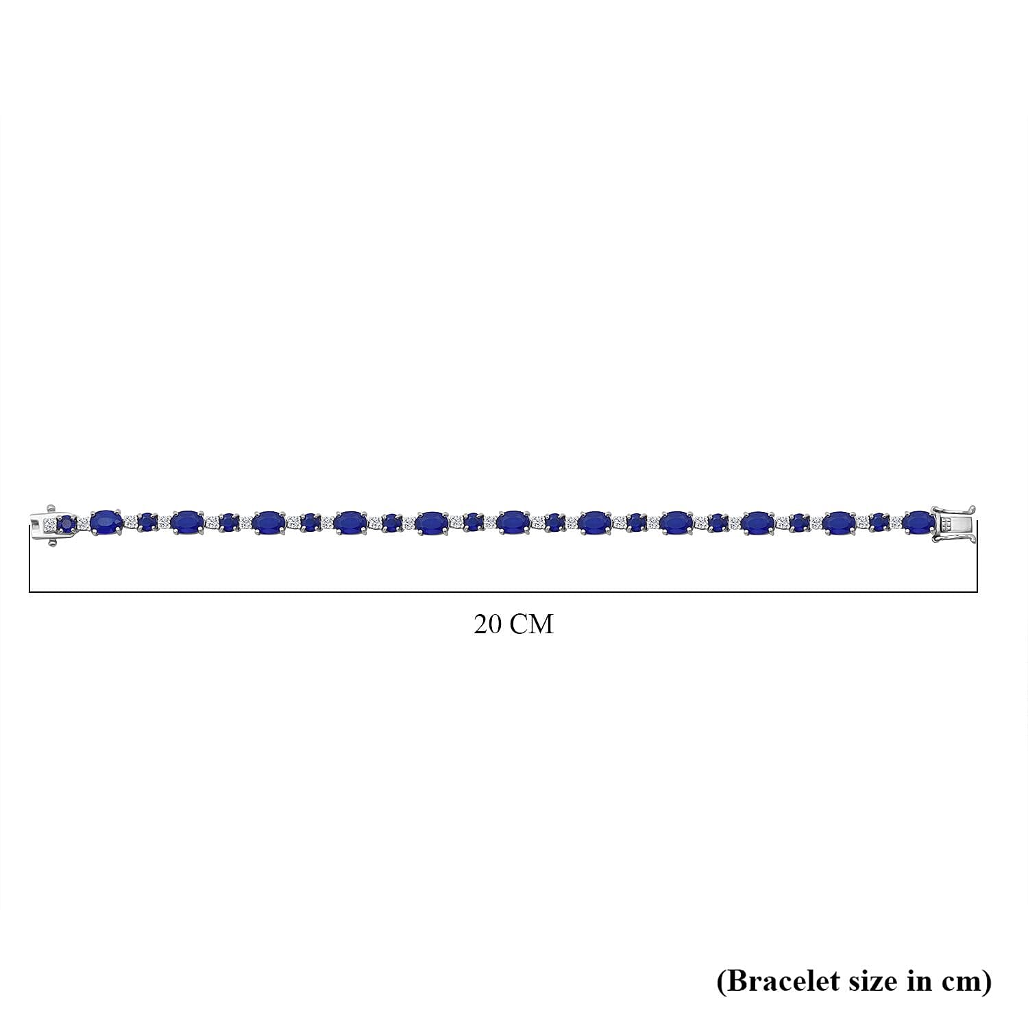 Blue Spinel & White Zircon Bracelet (Size - 7.5) with GB Lock Box in Rhodium Overlay Sterling Silver 14.80 Ct, Silver Wt. 9.96 Gms.