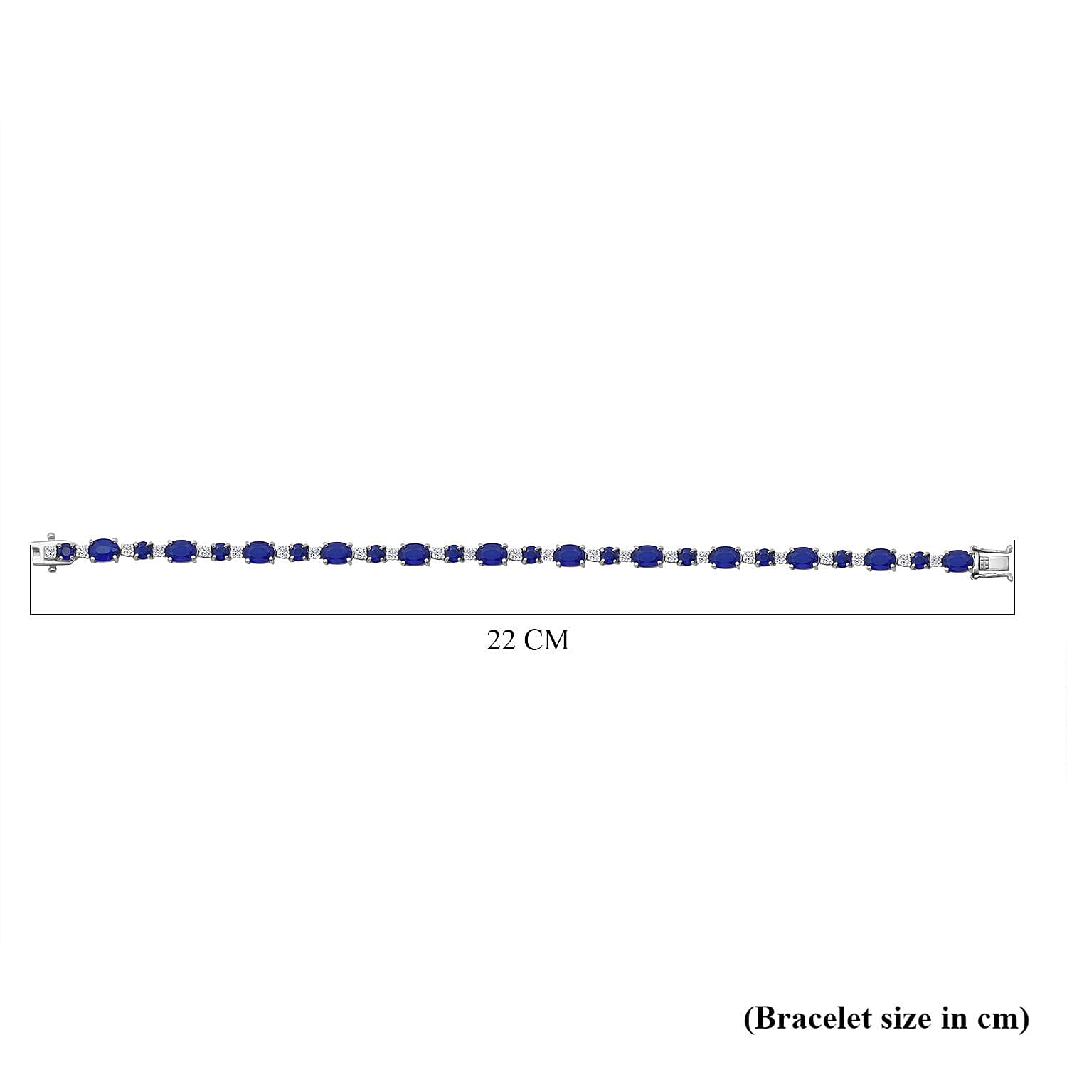 Blue Spinel & White Zircon Bracelet (Size - 8) with GB Lock Box in Rhodium Overlay Sterling Silver 14.80 Ct, Silver Wt. 11.09 Gms.