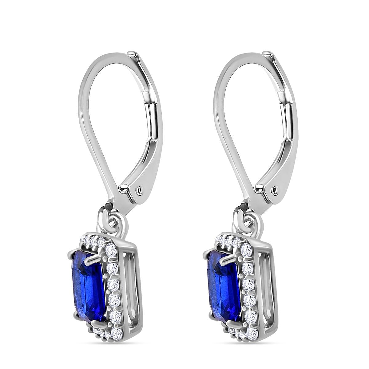 Premium Vietnamese Cobalt Blue Spinel & White Zircon Earring With Lever Back in Rhodium Overlay Sterling Silver 2.86 Ct.