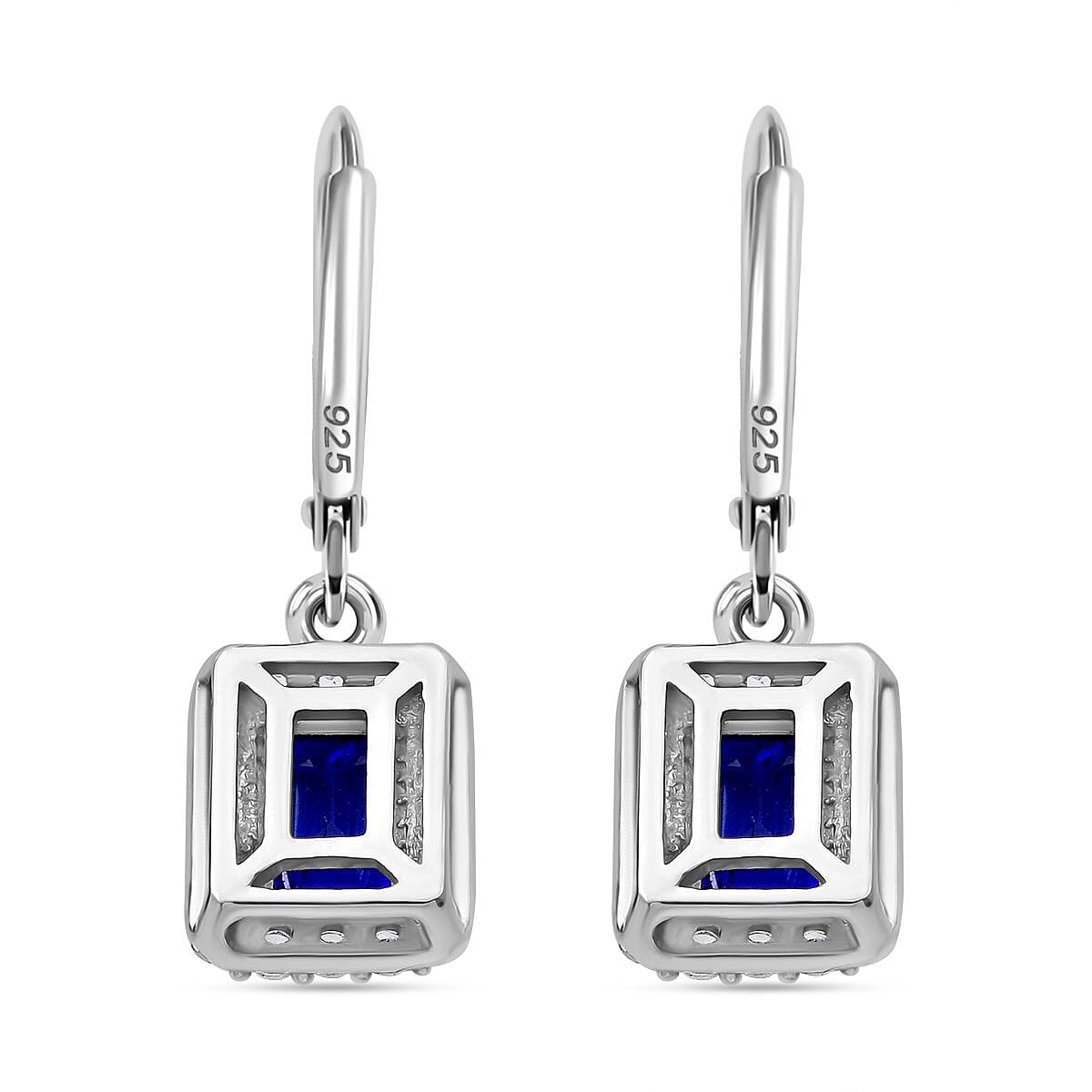 Premium Vietnamese Cobalt Blue Spinel & White Zircon Earring With Lever Back in Rhodium Overlay Sterling Silver 2.86 Ct.