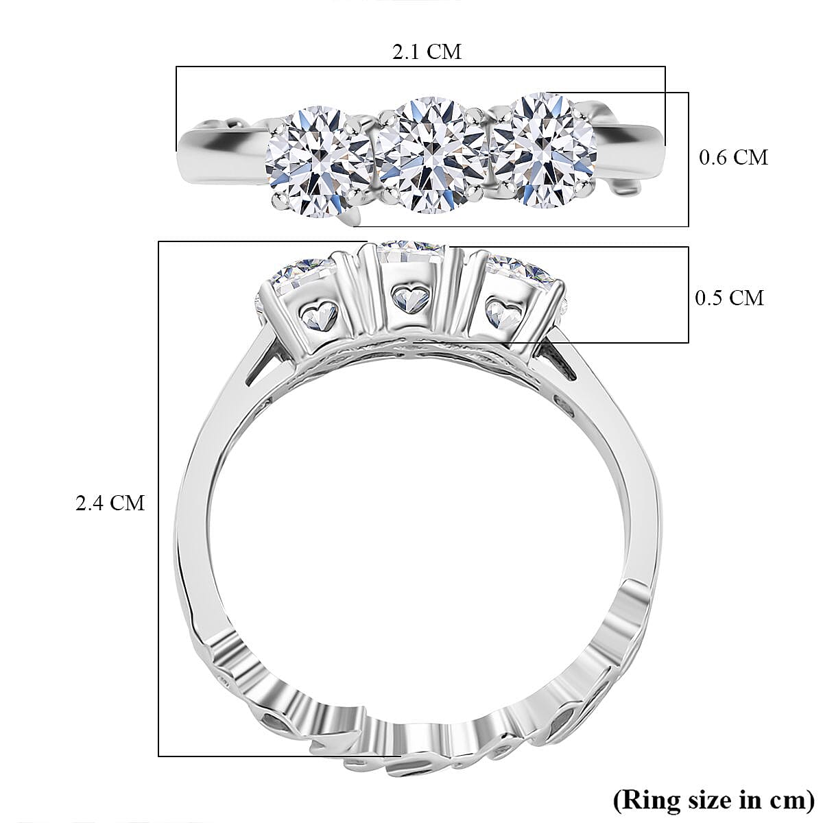 GP Amore Collection - Lab Grown Diamond (SI-G-H) Trilogy Ring in Rhodium Overlay Sterling Silver 1.01 Ct. GP Amore Collection - Lab Grown Diamond (SI-G-H) Trilogy Ring in Rhodium Overlay Sterling Silver 1.01 Ct.