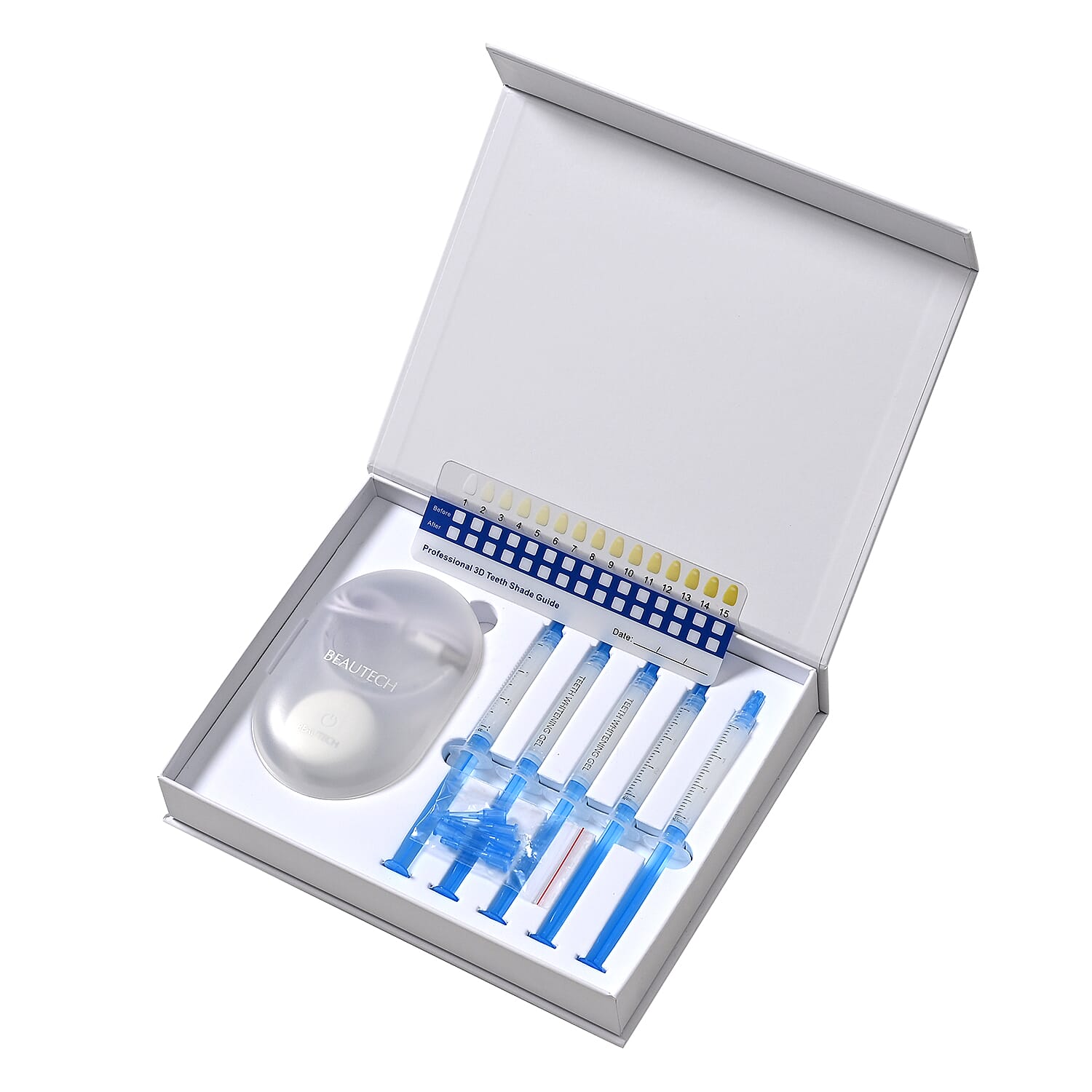 Beautech Professional LED Teeth Whitening Kit - 32 LEDs, 3 Light Modes, 10 Gel Syringes, USB Charging, 16-Min Timer