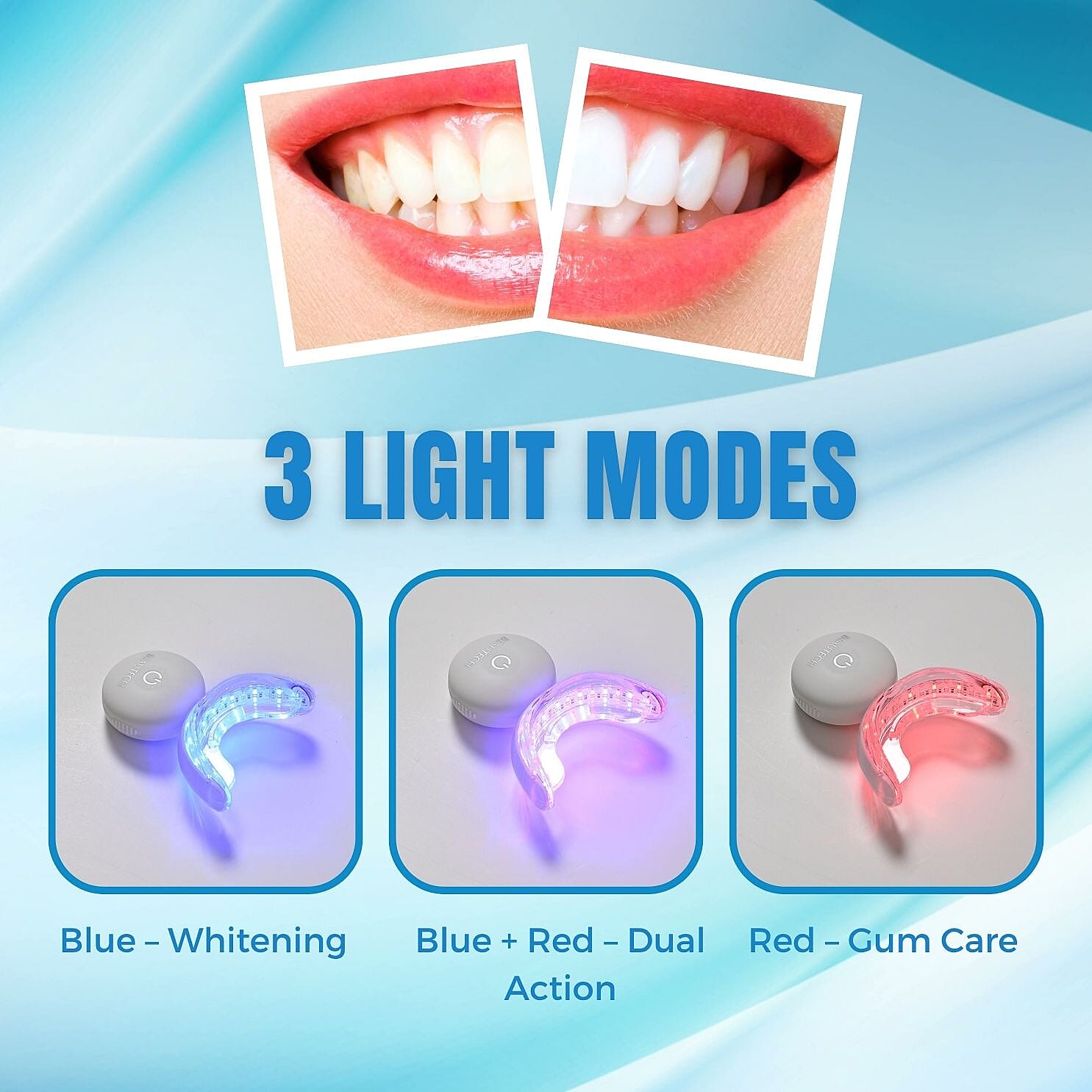 Beautech Professional LED Teeth Whitening Kit - 32 LEDs, 3 Light Modes, 10 Gel Syringes, USB Charging, 16-Min Timer