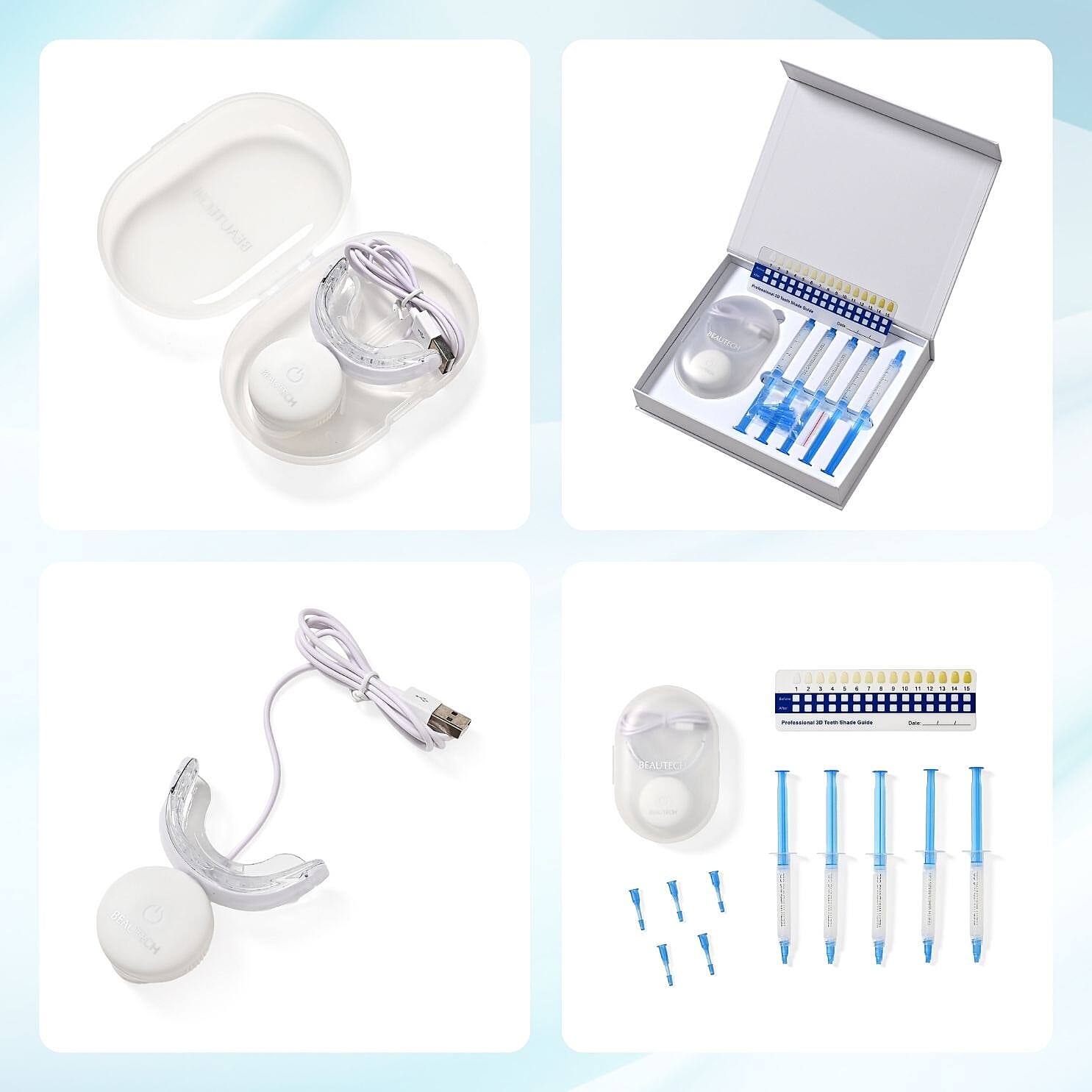 Beautech Professional LED Teeth Whitening Kit - 32 LEDs, 3 Light Modes, 10 Gel Syringes, USB Charging, 16-Min Timer