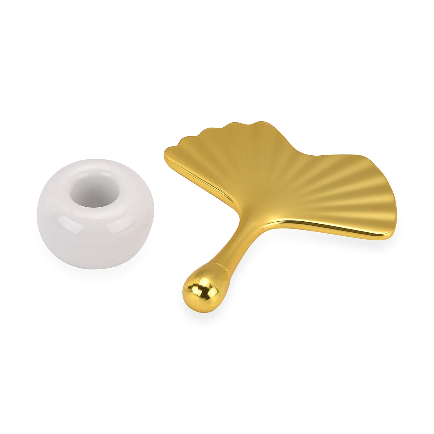 Ginkgo Leaf Guasha - Premium Gold Alloy with White Ceramic Holder