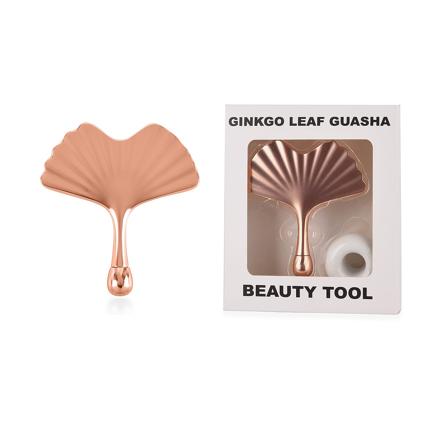 Ginkgo Leaf Guasha - Premium Rose Gold Alloy with White Ceramic Holder