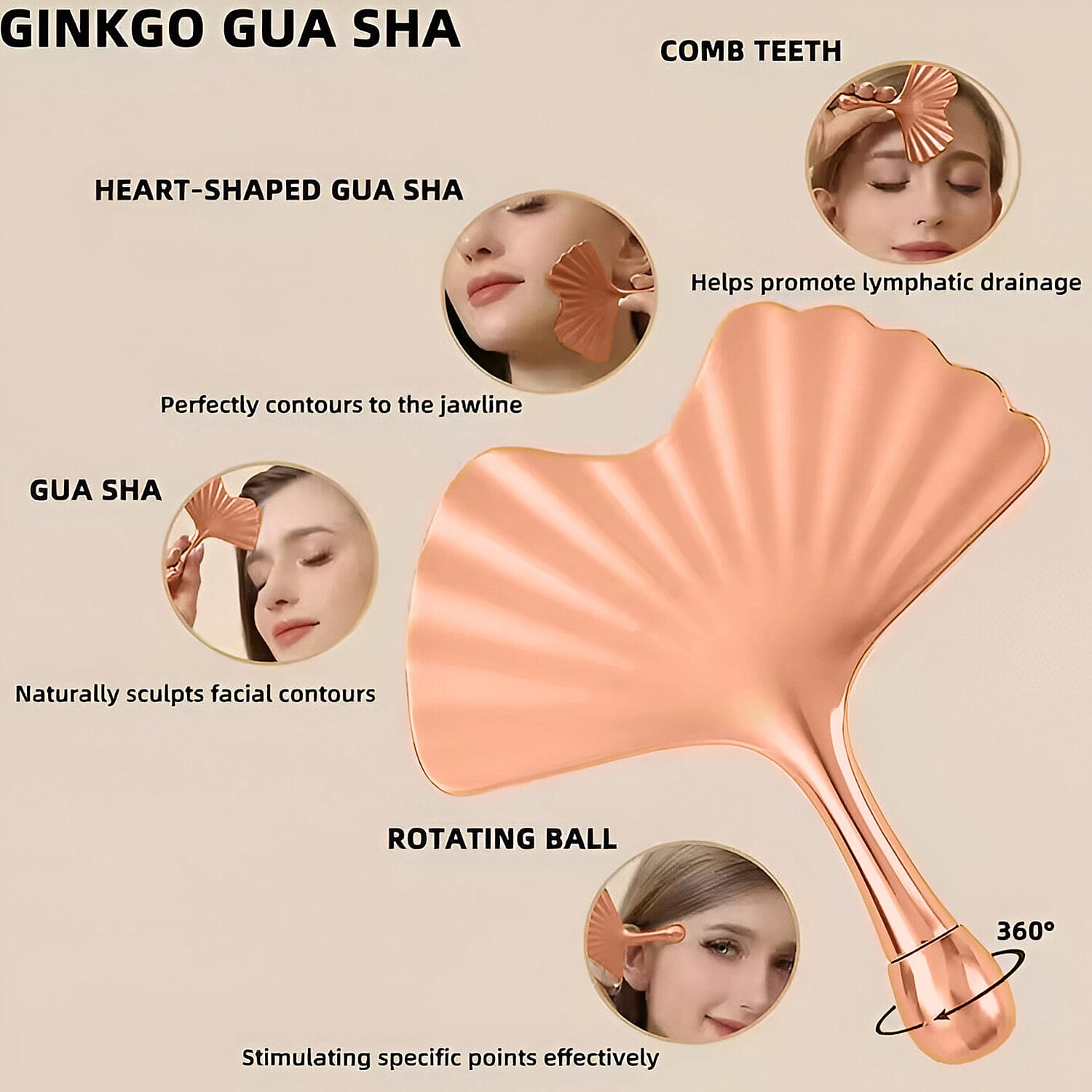 Ginkgo Leaf Guasha - Premium Rose Gold Alloy with White Ceramic Holder