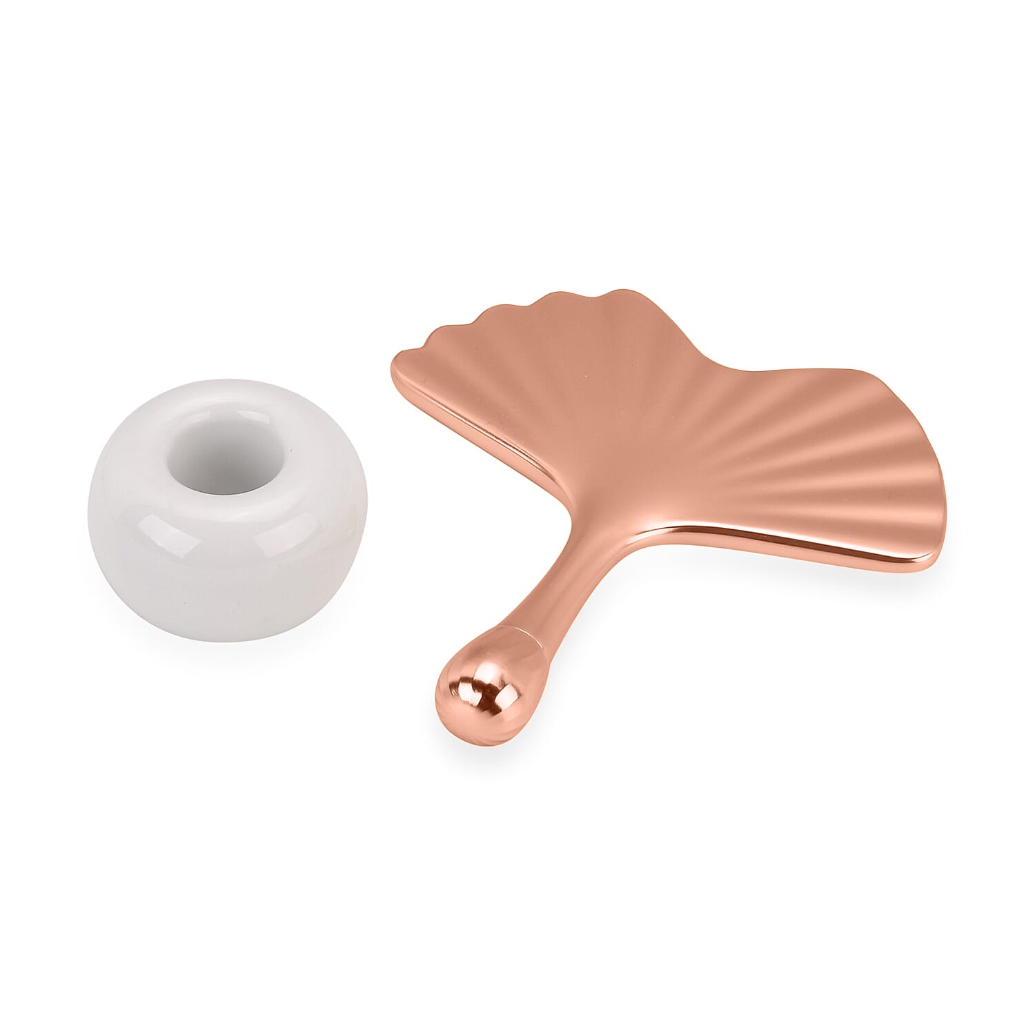 Ginkgo Leaf Guasha - Premium Rose Gold Alloy with White Ceramic Holder