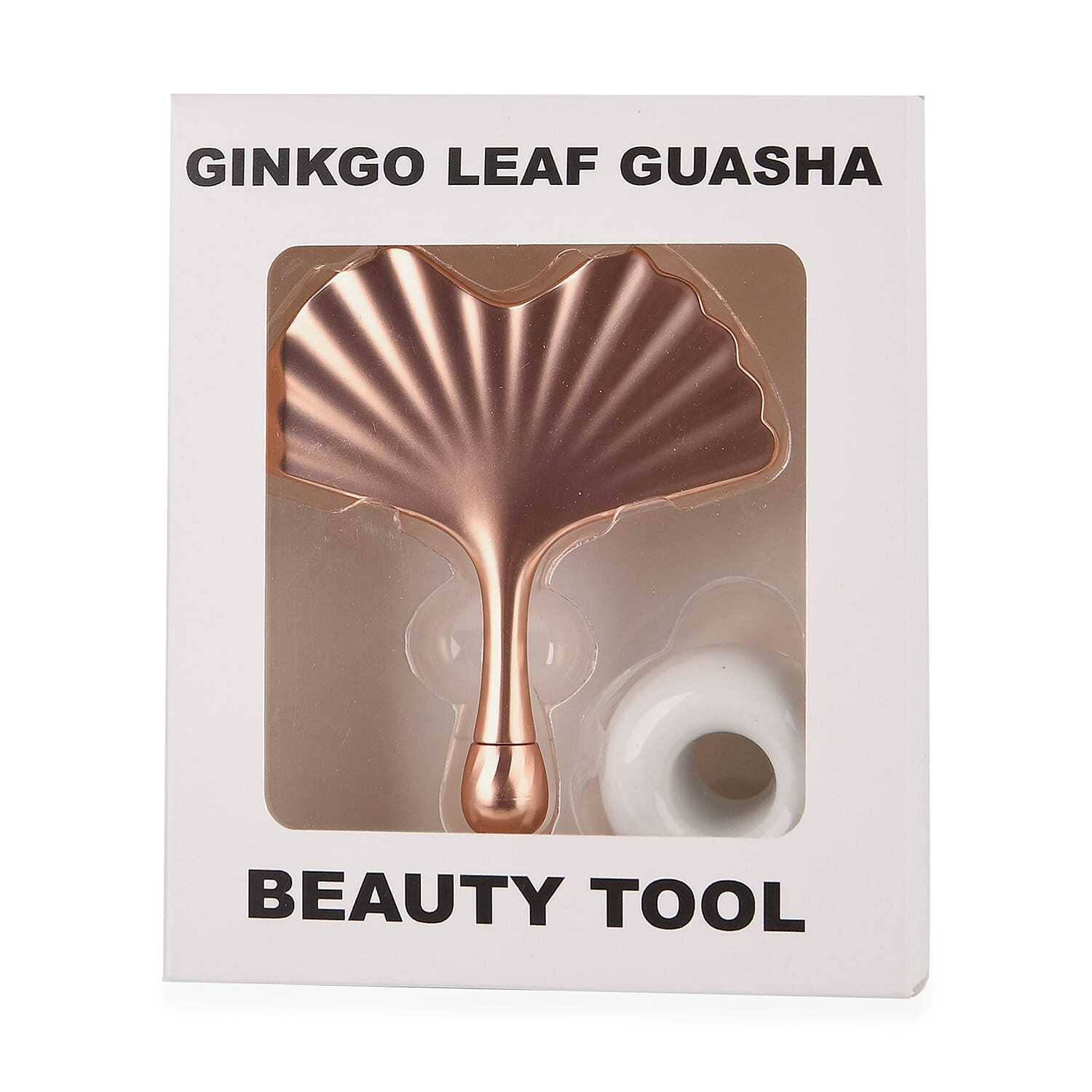 Ginkgo Leaf Guasha - Premium Rose Gold Alloy with White Ceramic Holder