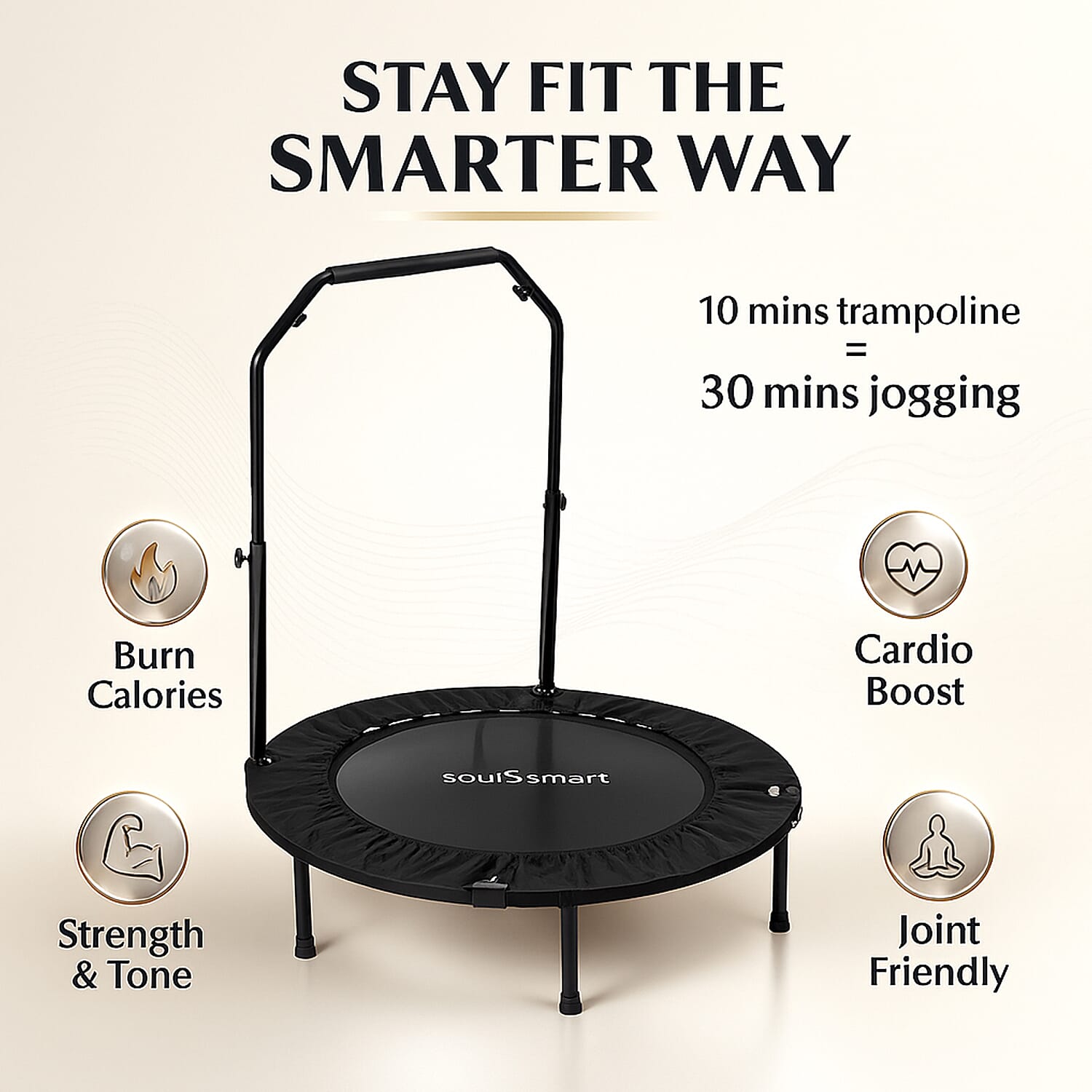 Soulsmart Foldable Trampoline - Max weight 100Kg, 100cm dia x 26.5 HeightBlack
