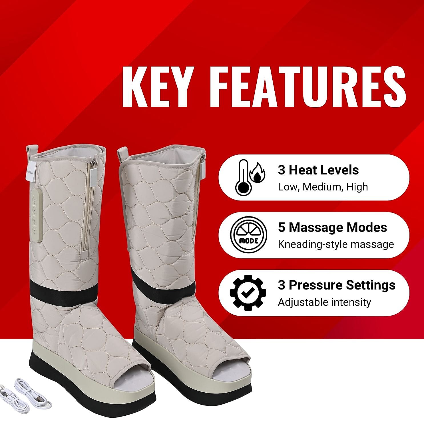 Soulsmart Portable Wireless Leg Massager Boots with Heat - Adjustable Air Pressure - Cream White Soulsmart Portable Wireless Leg Massager Boots with Heat - Adjustable Air Pressure - Cream White