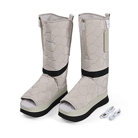 Soulsmart Portable Wireless Leg Massager Boots with Heat & Adjustable Air Pressure - Cream White