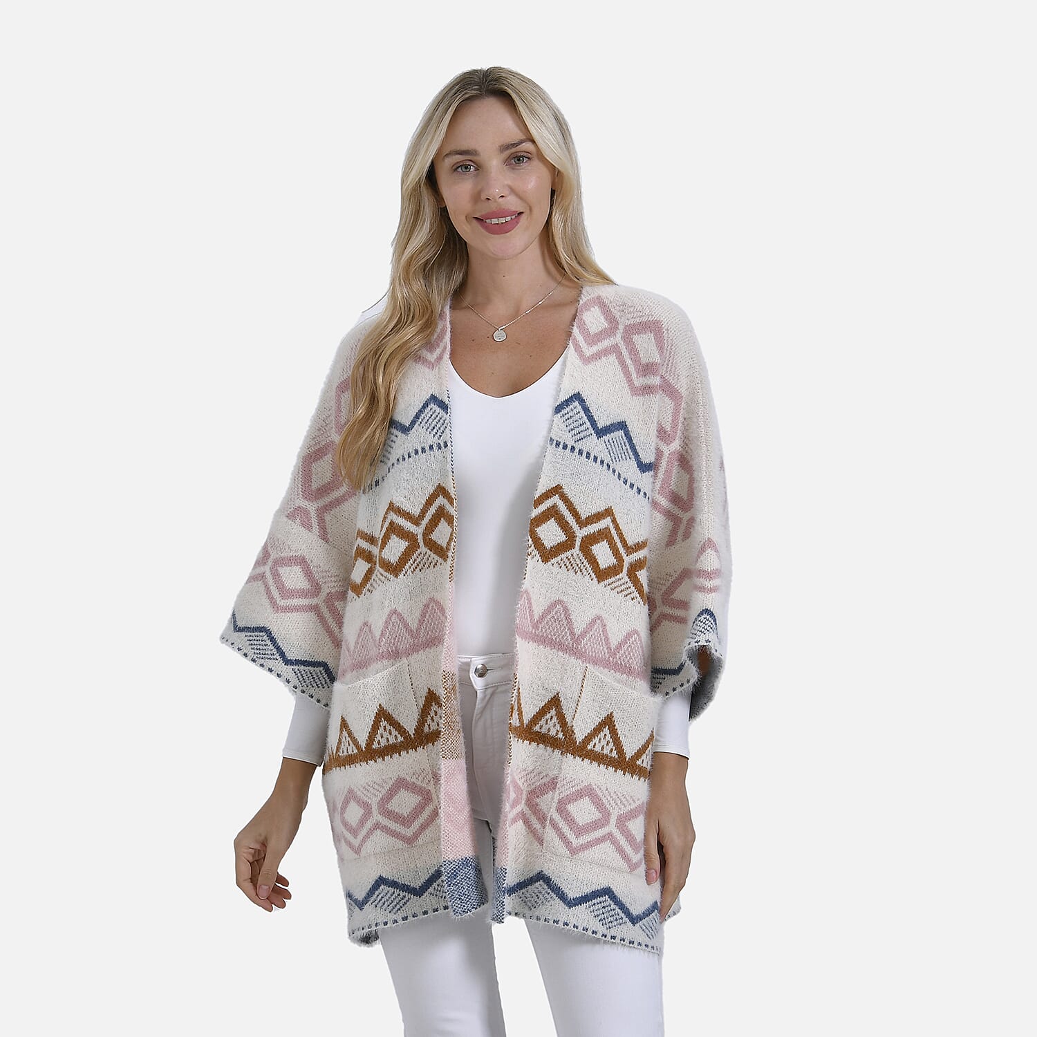 Designer Inspired - La Marey Fuzzy Aztec Pattern Cardigan (OneSize) - Pink
