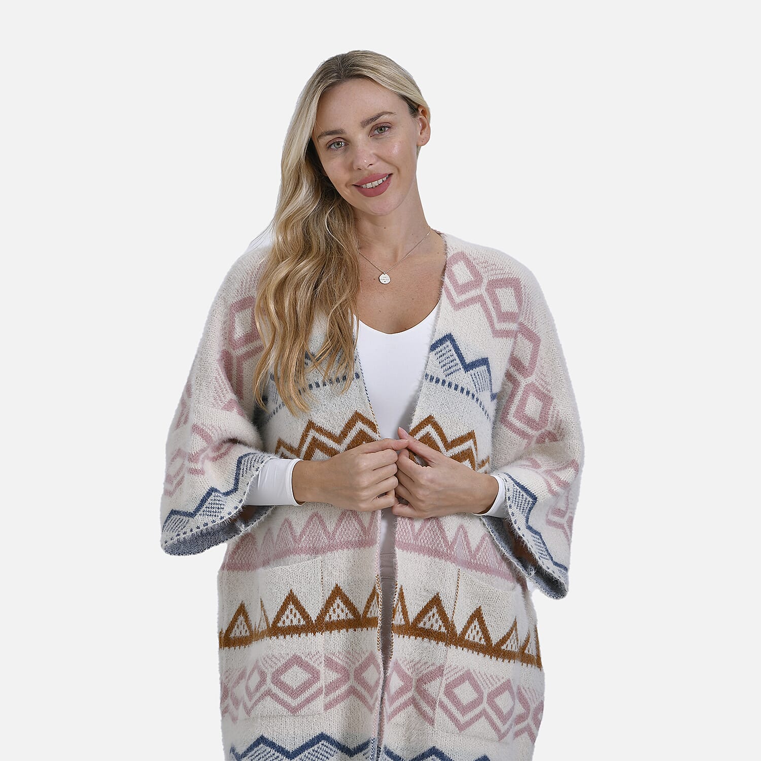 Designer Inspired - La Marey Fuzzy Aztec Pattern Cardigan (OneSize) - Pink