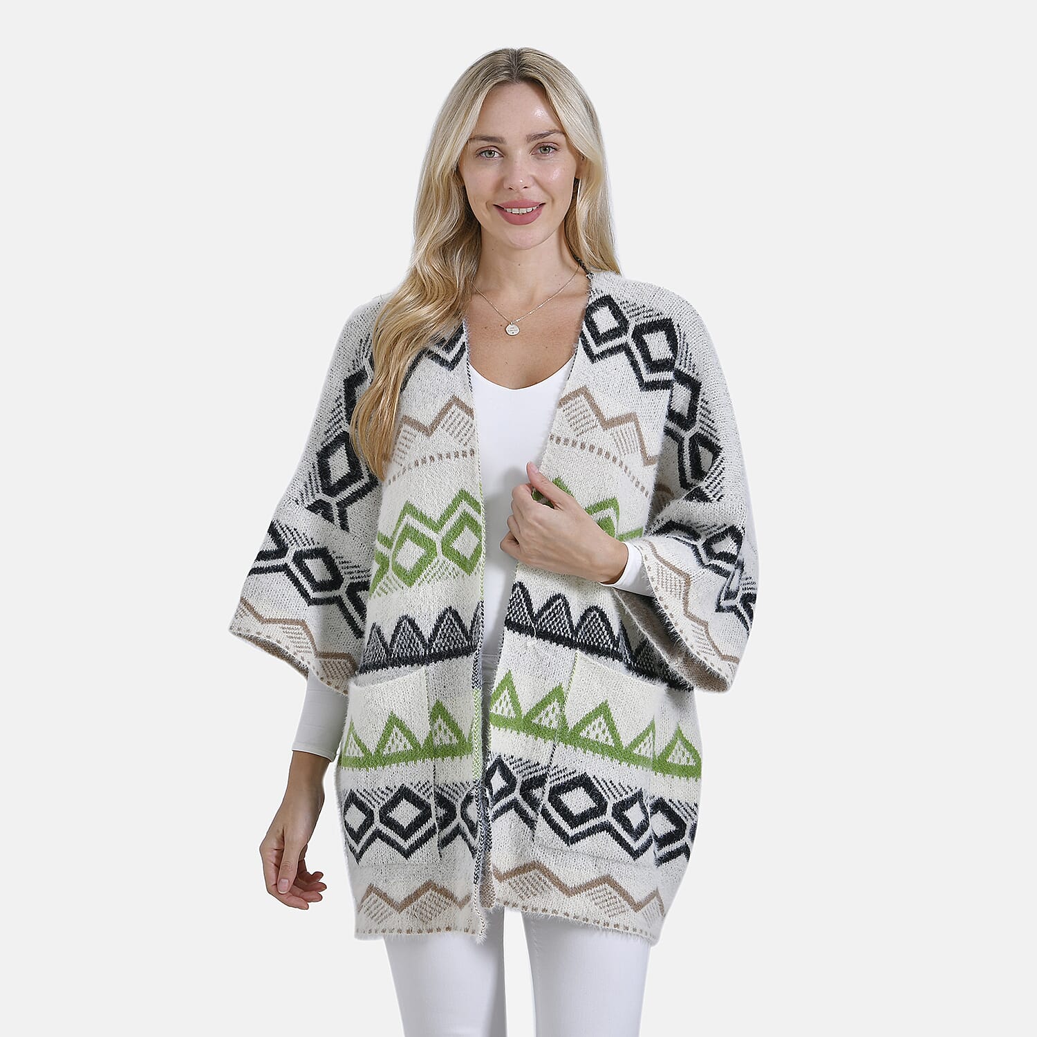 Designer Inspired - La Marey Fuzzy Aztec Pattern Cardigan (OneSize) - Green