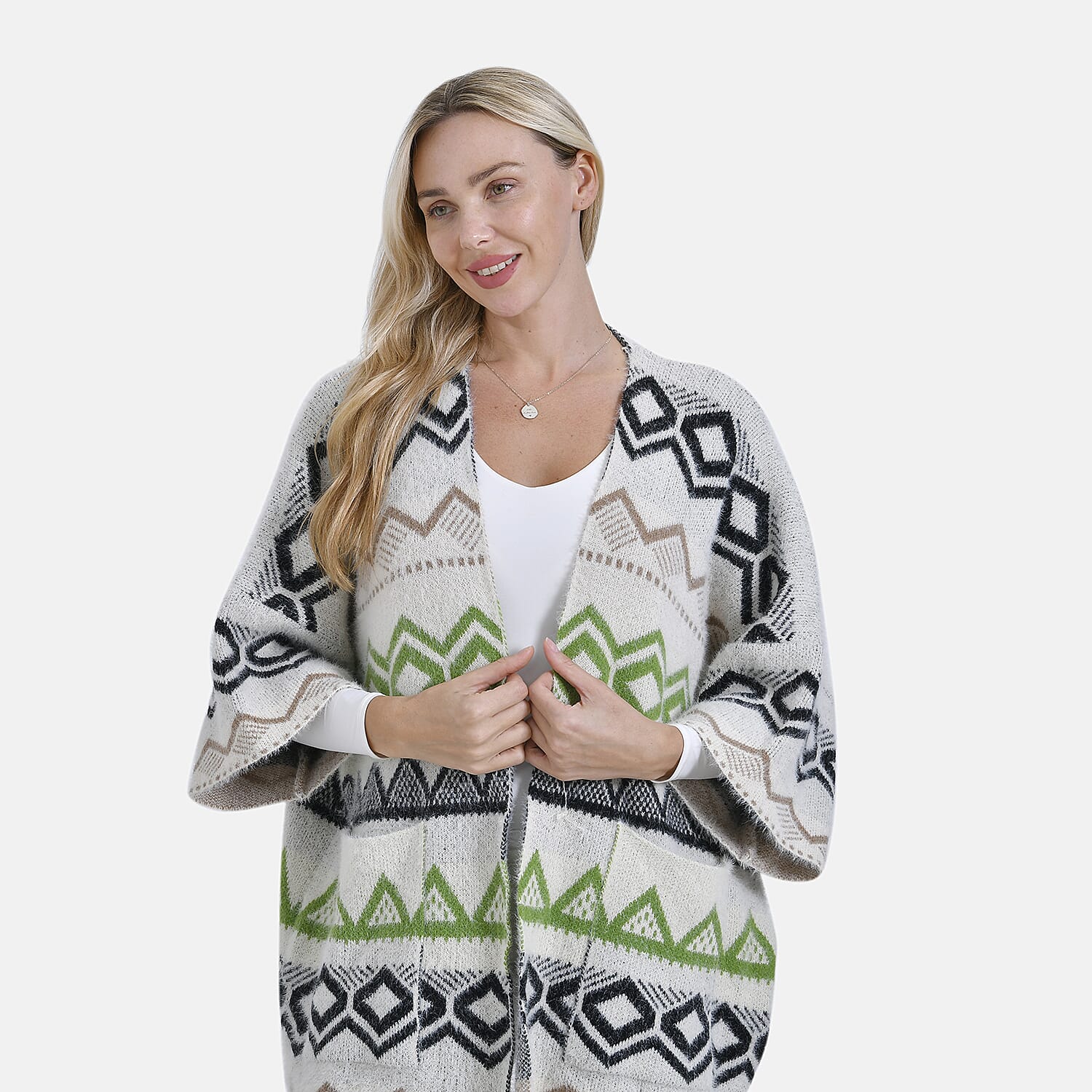 Designer Inspired - La Marey Fuzzy Aztec Pattern Cardigan (OneSize) - Green
