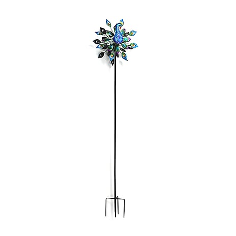 Solar Peacock Garden Spinner with White Cracked Effect Glass Light Height 137 cm