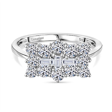 Luxuriant Diamond 9K White Gold SGL Certified Lab Grown Diamond (VS-E-F) Cluster Boat Ring 1.00 Ct