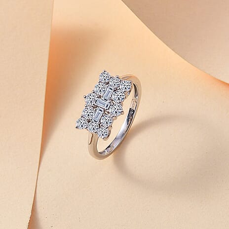 Luxuriant Diamond 9K White Gold SGL Certified Lab Grown Diamond (VS-E-F) Cluster Boat Ring 1.00 Ct
