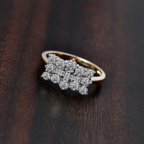 Luxuriant Diamond 9K Yellow Gold SGL Certified Lab Grown Diamond (VS-E-F) Cluster Ring 1.00 Ct