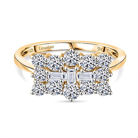 LUXURIANT 1 Ct. Lab Grown Diamond Cluster Boat Ring in 9K Yellow Gold SGL Certified (VS-E/F)