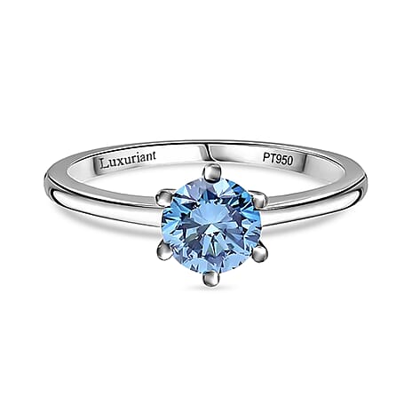 First Time Ever - Luxuriant Diamond - 950 Platinum (VS) Blue Lab Grown Diamond Ring 1.54 Ct.